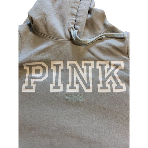 Victoria Secret Pink Crop Hoodie Pullover Long Sleeves Pockets Light Gray Size M - Picture 4 of 10